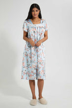 تنزيل الصورة على معرض الصور، Redtag-Blue-Floral-Printed-Nightgown-Nightgowns-Women's-