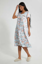 تنزيل الصورة على معرض الصور، Redtag-Blue-Floral-Printed-Nightgown-Nightgowns-Women's-