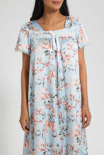 تنزيل الصورة على معرض الصور، Redtag-Blue-Floral-Printed-Nightgown-Nightgowns-Women's-
