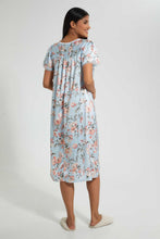 تنزيل الصورة على معرض الصور، Redtag-Blue-Floral-Printed-Nightgown-Nightgowns-Women's-