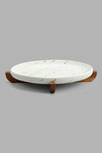 Load image into Gallery viewer, Redtag-White-Marble-Pattern-Oval-Platter-With-Wooden-Stand-Platter-Home-Dining-