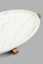 Load image into Gallery viewer, Redtag-White-Marble-Pattern-Oval-Platter-With-Wooden-Stand-Platter-Home-Dining-