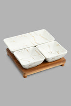 تنزيل الصورة على معرض الصور، Redtag-White-Marble-Pattern-Bowl-With-Wooden-Stand-(3-Piece)-Serving-Bowls-Home-Dining-
