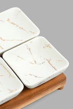 تنزيل الصورة على معرض الصور، Redtag-White-Marble-Pattern-Bowl-With-Wooden-Stand-(3-Piece)-Serving-Bowls-Home-Dining-