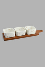 Load image into Gallery viewer, Redtag-White-Marble-Pattern-Bowl-With-Wooden-Stand-(3-Piece)-Serving-Bowls-Home-Dining-