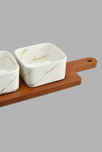 Load image into Gallery viewer, Redtag-White-Marble-Pattern-Bowl-With-Wooden-Stand-(3-Piece)-Serving-Bowls-Home-Dining-