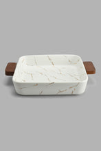 Load image into Gallery viewer, Redtag-White-Marble-Pattern-Bowl-With-Wooden-Handle-Serving-Dish-Home-Dining-
