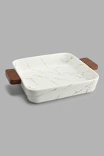 Load image into Gallery viewer, Redtag-White-Marble-Pattern-Bowl-With-Wooden-Handle-Serving-Dish-Home-Dining-