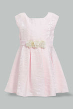 تنزيل الصورة على معرض الصور، Redtag-Pink-Satin-Sleeveless-Flower-Belt-Dress-Dresses-Infant-Girls-3 to 24 Months