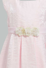 تنزيل الصورة على معرض الصور، Redtag-Pink-Satin-Sleeveless-Flower-Belt-Dress-Dresses-Infant-Girls-3 to 24 Months