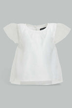 تنزيل الصورة على معرض الصور، Redtag-White-Glitter-Mesh-Top-With-Jacquard-Skirt-Sets-Infant-Girls-3 to 24 Months