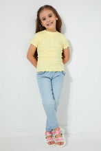 تنزيل الصورة على معرض الصور، Redtag-Pale-Yellow-Short-Sleeve-T-Shirt-With-Half-Placket-Blouses-Girls-2 to 8 Years