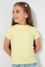 تنزيل الصورة على معرض الصور، Redtag-Pale-Yellow-Short-Sleeve-T-Shirt-With-Half-Placket-Blouses-Girls-2 to 8 Years