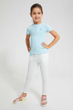 تنزيل الصورة على معرض الصور، Redtag-Sky-Blue-Short-Sleeve-T-Shirt-With-Half-Placket-Blouses-Girls-2 to 8 Years