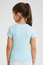 تنزيل الصورة على معرض الصور، Redtag-Sky-Blue-Short-Sleeve-T-Shirt-With-Half-Placket-Blouses-Girls-2 to 8 Years