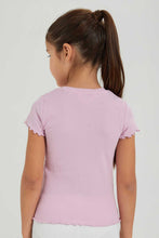 تنزيل الصورة على معرض الصور، Redtag-Purple-Short-Sleeve-T-Shirt-With-Half-Placket-Blouses-Girls-2 to 8 Years