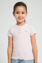 Load image into Gallery viewer, Redtag-Pink-Short-Sleeve-T-Shirt-With-Half-Placket-Plain-Girls-2 to 8 Years
