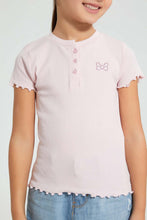 Load image into Gallery viewer, Redtag-Pink-Short-Sleeve-T-Shirt-With-Half-Placket-Plain-Girls-2 to 8 Years