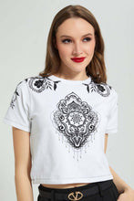 تنزيل الصورة على معرض الصور، Redtag-White-Crop-T-Shirt-With-Embroidery-All-Over-Prints-Women's-