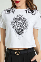 تنزيل الصورة على معرض الصور، Redtag-White-Crop-T-Shirt-With-Embroidery-All-Over-Prints-Women's-