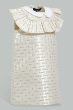 تنزيل الصورة على معرض الصور، Redtag-Ivory-Jacquard-Peterpan-Colar-Sleeveless-Dress-Dresses-Infant-Girls-3 to 24 Months