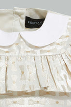 تنزيل الصورة على معرض الصور، Redtag-Ivory-Jacquard-Peterpan-Colar-Sleeveless-Dress-Dresses-Infant-Girls-3 to 24 Months