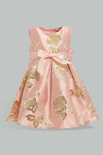 Load image into Gallery viewer, Redtag-Coral-Jacquard-Front-Pleats-Dress-Dresses-Infant-Girls-3 to 24 Months