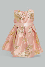 Load image into Gallery viewer, Redtag-Coral-Jacquard-Front-Pleats-Dress-Dresses-Infant-Girls-3 to 24 Months