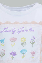 Load image into Gallery viewer, Redtag-White-&-Coral-Flower-Artwork-Short-Sleeves-T-Shirt-With-Trouser-Sets-Infant-Girls-3 to 24 Months