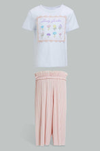 Load image into Gallery viewer, Redtag-White-&-Coral-Flower-Artwork-Short-Sleeves-T-Shirt-With-Trouser-Sets-Infant-Girls-3 to 24 Months