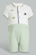 تنزيل الصورة على معرض الصور، Redtag-Green-And-White-Polo-Car-Romper-Rompers-Baby-0 to 12 Months
