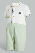 تنزيل الصورة على معرض الصور، Redtag-Green-And-White-Polo-Car-Romper-Rompers-Baby-0 to 12 Months