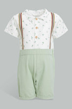 Load image into Gallery viewer, Redtag-Mint-And-White-Romper-With-Suspender-Rompers-Baby-0 to 12 Months