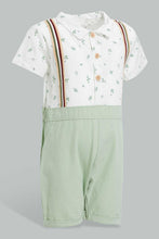 Load image into Gallery viewer, Redtag-Mint-And-White-Romper-With-Suspender-Rompers-Baby-0 to 12 Months