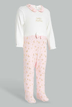 تنزيل الصورة على معرض الصور، Redtag-Pink-And-White-Foil-Print-Sleep-Suit-With-Hat-Sleepsuits-Baby-0 to 12 Months
