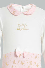 تنزيل الصورة على معرض الصور، Redtag-Pink-And-White-Foil-Print-Sleep-Suit-With-Hat-Sleepsuits-Baby-0 to 12 Months
