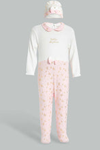 تنزيل الصورة على معرض الصور، Redtag-Pink-And-White-Foil-Print-Sleep-Suit-With-Hat-Sleepsuits-Baby-0 to 12 Months