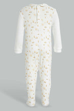 تنزيل الصورة على معرض الصور، Redtag-Beige-And-White-Foil-Print-Sleep-Suit-With-Hat-Sleepsuits-Baby-0 to 12 Months