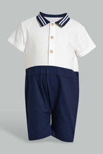 Load image into Gallery viewer, Redtag-Navy-And-White-Shirt-Romper-Rompers-Baby-0 to 12 Months