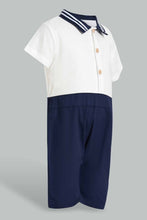 Load image into Gallery viewer, Redtag-Navy-And-White-Shirt-Romper-Rompers-Baby-0 to 12 Months