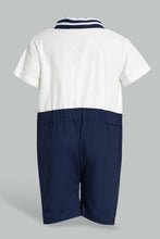 Load image into Gallery viewer, Redtag-Navy-And-White-Shirt-Romper-Rompers-Baby-0 to 12 Months