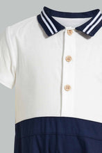 Load image into Gallery viewer, Redtag-Navy-And-White-Shirt-Romper-Rompers-Baby-0 to 12 Months