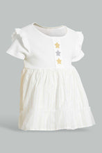 Load image into Gallery viewer, Redtag-White-And-Gold-Star-Bodysuit-Dress-Dresses-Baby-0 to 12 Months