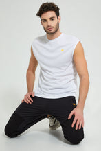 تنزيل الصورة على معرض الصور، Redtag-White-Sleeveless-T-Shirt-All-Over-Prints-Men's-
