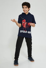 تنزيل الصورة على معرض الصور، Redtag-Navy-Spiderman-Hoody-T-Shirt-Graphic-Prints-Senior-Boys-9 to 14 Years