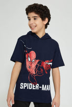 تنزيل الصورة على معرض الصور، Redtag-Navy-Spiderman-Hoody-T-Shirt-Graphic-Prints-Senior-Boys-9 to 14 Years