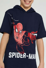 تنزيل الصورة على معرض الصور، Redtag-Navy-Spiderman-Hoody-T-Shirt-Graphic-Prints-Senior-Boys-9 to 14 Years