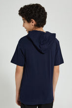 تنزيل الصورة على معرض الصور، Redtag-Navy-Spiderman-Hoody-T-Shirt-Graphic-Prints-Senior-Boys-9 to 14 Years