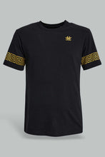 تنزيل الصورة على معرض الصور، Redtag-Black-Sleeve-Stripe-Print-T-Shirt-All-Over-Prints-Men's-