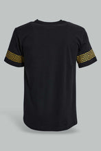 تنزيل الصورة على معرض الصور، Redtag-Black-Sleeve-Stripe-Print-T-Shirt-All-Over-Prints-Men's-